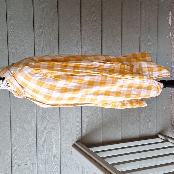 PACT Mustard Yellow Gingham Coastal Double Gauze Oversized Button Up Tunic ML - Picture 7 of 13